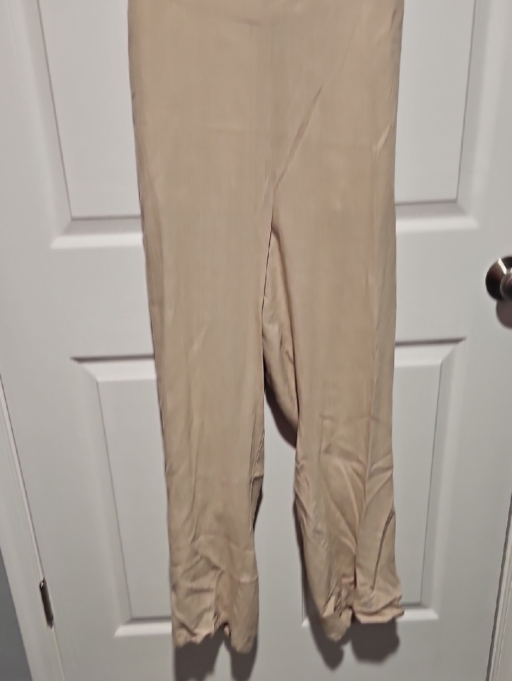 Catherines Light Beige Linen-Blend Elastic Waist Pants
